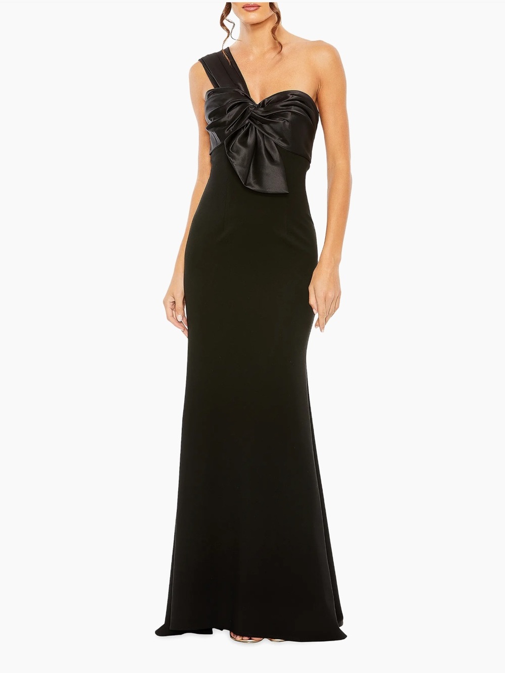 Mac Duggal Black One-Shoulder Gown with Satin Bow